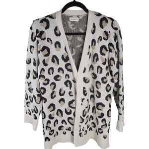 Nellbang Womens Sz L Ivory Tan Animal Print Long Sleeve Knitted Cardigan